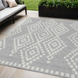 5' X 8' Silver And Ivory Geometric Washable Indoor Outdoor Area Rug