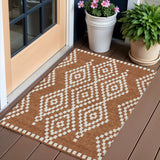 3' X 5' Terra Cotta And Ivory Geometric Washable Indoor Outdoor Area Rug