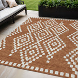 5' X 8' Terra Cotta And Ivory Geometric Washable Indoor Outdoor Area Rug