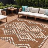 8' X 10' Terra Cotta And Ivory Geometric Washable Indoor Outdoor Area Rug