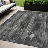 5' X 8' Charcoal Gray And Ivory Striped Washable Indoor Outdoor Area Rug