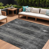 8' X 10' Charcoal Gray And Ivory Striped Washable Indoor Outdoor Area Rug