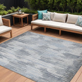 8' X 10' Gray And Ivory Striped Washable Indoor Outdoor Area Rug