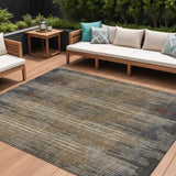 8' X 10' Taupe Gray And Ivory Striped Washable Indoor Outdoor Area Rug