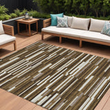 8' X 10' Brown And Ivory Striped Washable Indoor Outdoor Area Rug