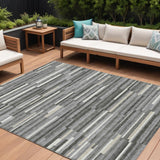 8' X 10' Gray And Ivory Striped Washable Indoor Outdoor Area Rug