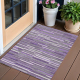 3' X 5' Purple And Gray Striped Washable Indoor Outdoor Area Rug