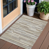 3' X 5' Taupe Gray And Ivory Striped Washable Indoor Outdoor Area Rug
