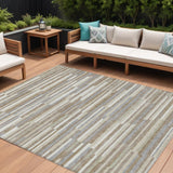 8' X 10' Taupe Gray And Ivory Striped Washable Indoor Outdoor Area Rug