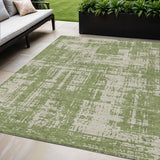 5' X 8' Green And Beige Abstract Washable Indoor Outdoor Area Rug