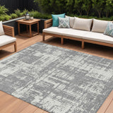 8' X 10' Gray And Ivory Abstract Washable Indoor Outdoor Area Rug