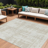 8' X 10' Ivory And Beige Abstract Washable Indoor Outdoor Area Rug