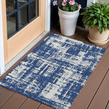 3' X 5' Navy Blue And Ivory Abstract Washable Indoor Outdoor Area Rug