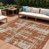 8' X 10' Brown And Ivory Abstract Washable Indoor Outdoor Area Rug