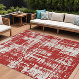 8' X 10' Red And Ivory Abstract Washable Indoor Outdoor Area Rug