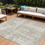 8' X 10' Taupe And Ivory Abstract Washable Indoor Outdoor Area Rug