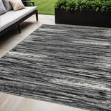 5' X 8' Black And Ivory Striped Washable Indoor Outdoor Area Rug