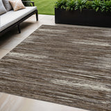 5' X 8' Brown And Ivory Striped Washable Indoor Outdoor Area Rug