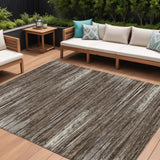 8' X 10' Brown And Ivory Striped Washable Indoor Outdoor Area Rug