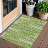 3' X 5' Green And Ivory Striped Washable Indoor Outdoor Area Rug