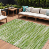 8' X 10' Green And Ivory Striped Washable Indoor Outdoor Area Rug