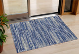 3' X 5' Navy Blue And Ivory Striped Washable Indoor Outdoor Area Rug