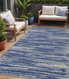 5' X 8' Navy Blue And Ivory Striped Washable Indoor Outdoor Area Rug