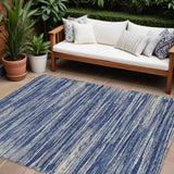 8' X 10' Navy Blue And Ivory Striped Washable Indoor Outdoor Area Rug