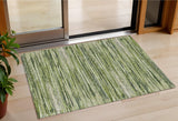 3' X 5' Olive Green And Ivory Striped Washable Indoor Outdoor Area Rug