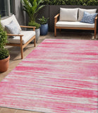 5' X 8' Pink And Ivory Striped Washable Indoor Outdoor Area Rug
