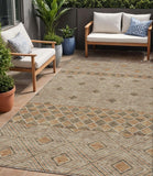 5' X 8' Brown And Beige Geometric Washable Indoor Outdoor Area Rug
