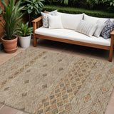8' X 10' Brown And Beige Geometric Washable Indoor Outdoor Area Rug