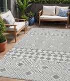 5' X 8' Gray And Ivory Geometric Washable Indoor Outdoor Area Rug