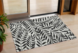 3' X 5' Black And Ivory Floral Washable Indoor Outdoor Area Rug