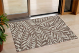 3' X 5' Brown And Beige Floral Washable Indoor Outdoor Area Rug