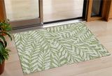 3' X 5' Green And Ivory Floral Washable Indoor Outdoor Area Rug