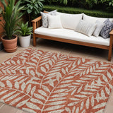 8' X 10' Orange And Ivory Floral Washable Indoor Outdoor Area Rug