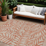8' X 10' Salmon And Gray Floral Washable Indoor Outdoor Area Rug