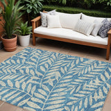 8' X 10' Teal Blue And Ivory Floral Washable Indoor Outdoor Area Rug