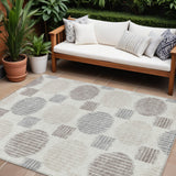 8' X 10' Ivory Brown And Gray Geometric Washable Indoor Outdoor Area Rug
