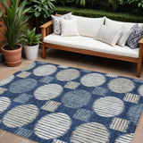 8' X 10' Navy Blue And Ivory Geometric Washable Indoor Outdoor Area Rug
