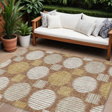 8' X 10' Brown Beige And Ivory Geometric Washable Indoor Outdoor Area Rug