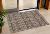 3' X 5' Brown And Ivory Southwestern Washable Indoor Outdoor Area Rug