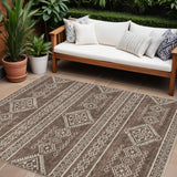 8' X 10' Brown And Ivory Southwestern Washable Indoor Outdoor Area Rug