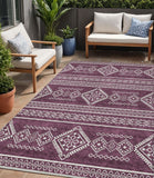 5' X 8' Eggplant And Ivory Southwestern Washable Indoor Outdoor Area Rug