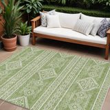 8' X 10' Green And Ivory Southwestern Washable Indoor Outdoor Area Rug
