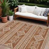 8' X 10' Orange And Ivory Southwestern Washable Indoor Outdoor Area Rug