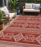 5' X 8' Red And Ivory Southwestern Washable Indoor Outdoor Area Rug