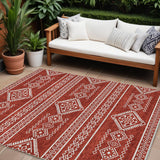 8' X 10' Red And Ivory Southwestern Washable Indoor Outdoor Area Rug