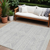 8' X 10' Silver And Ivory Southwestern Washable Indoor Outdoor Area Rug